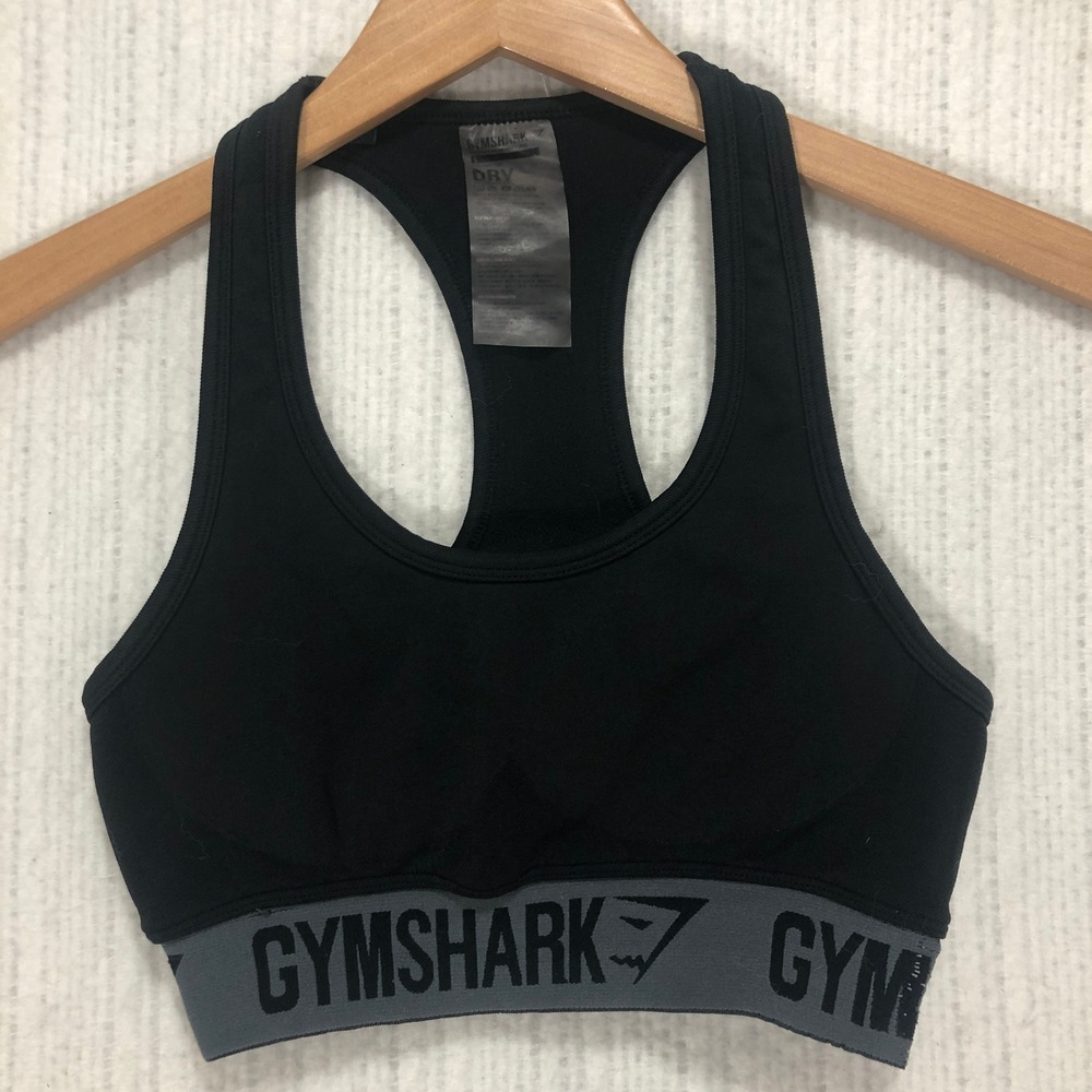 Gymshark Dry Black Racerback Sports Bra Small Logo Band Activewear